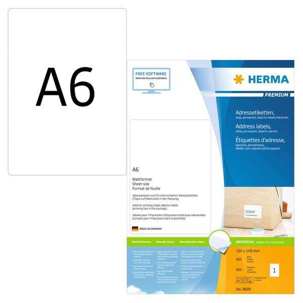 HERMA permanente adresseetiketter A6 105x148 mm 800 ark hvid