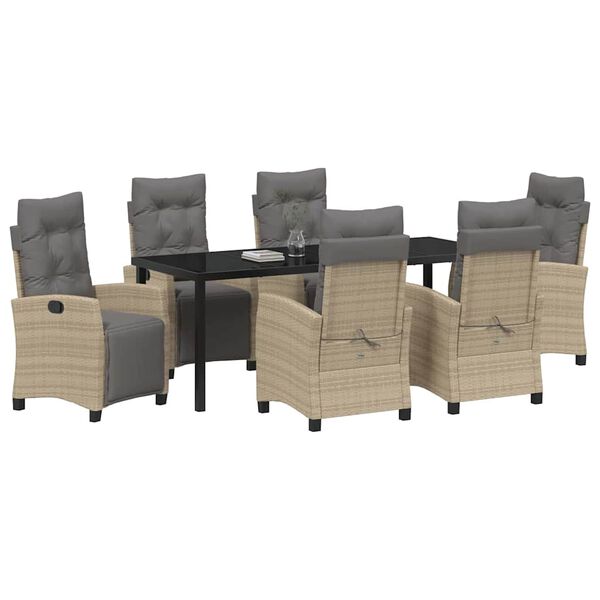 vidaXL Have Spisebordss&aelig;t med pude 7 pcs Beige polyrattan