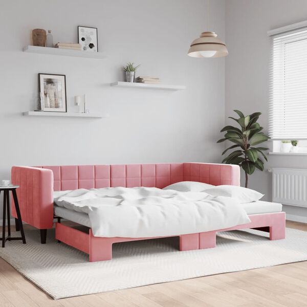 vidaXL daybed med udtræk 90x200 cm velour lyserød