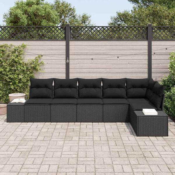 vidaXL Havesofa S&aelig;t med pude med opbevaring 6 pcs Sort polyrattan