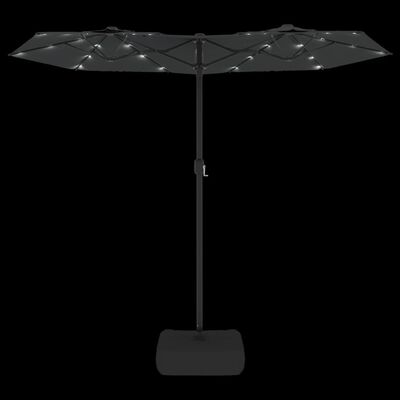 vidaXL parasol m. dobbelt parasoldug og LED-lys 316x240 cm antracitgrå