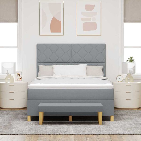 vidaXL Box spring seng med madras Lysegr&aring; 160 x 200 cm Stof