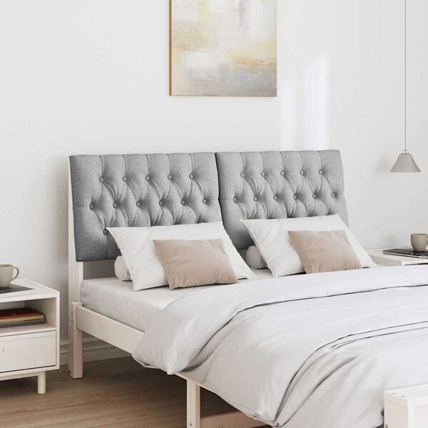 vidaXL Polstret sengegavl Lysegr&aring; 150 cm Massiv fyrretr&aelig;