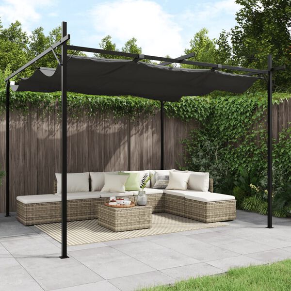 vidaXL pergola med sammenrulleligt tag 295x292x230 cm antracitgrå