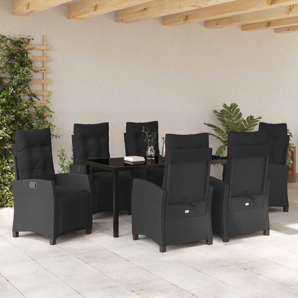 vidaXL Have Spisebordss&aelig;t med pude 7 pcs Sort polyrattan