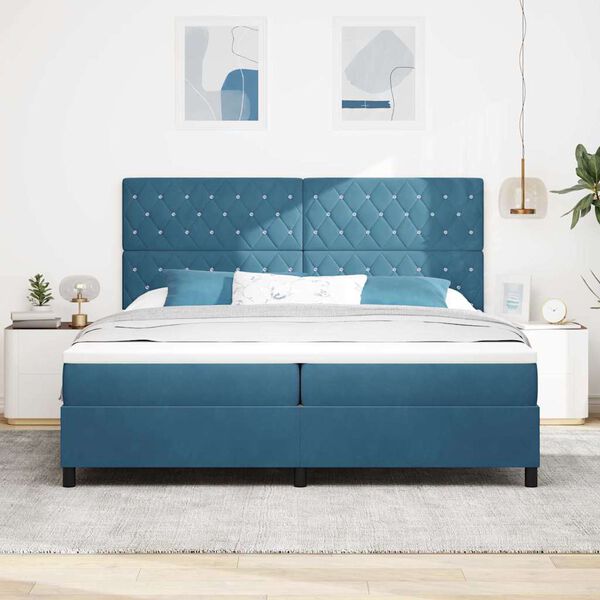 vidaXL LED Box Spring Bed med madras M&oslash;rk bl&aring; 200 x 200 cm Stof