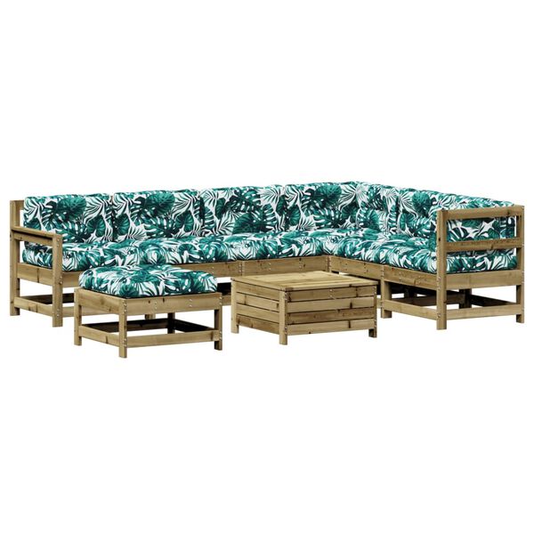 vidaXL lounges&aelig;t til haven 8 dele med hynder impr&aelig;gneret fyrretr&aelig;