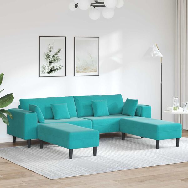 vidaXL Sofa med pude 3 pcs Turkis Fl&oslash;jl