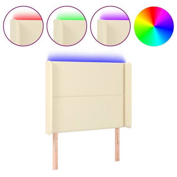 vidaXL sengegavl med LED-lys 103x16x118/128 cm kunstl&aelig;der cremefarvet