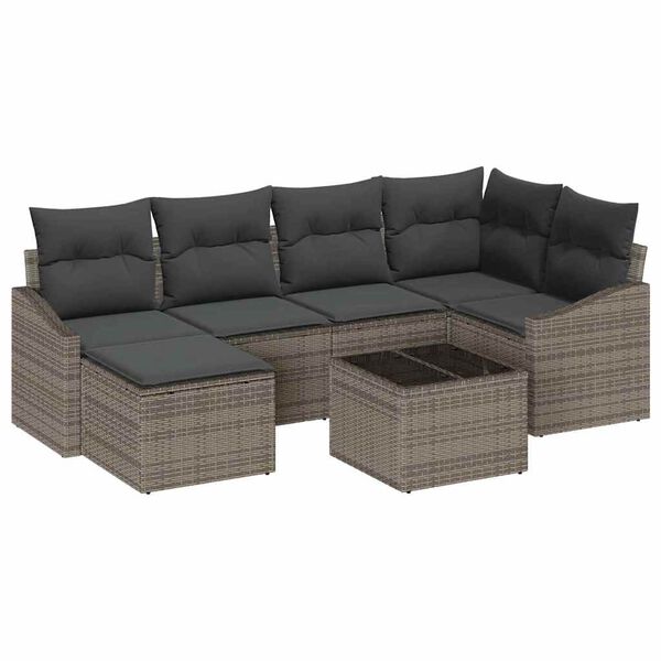 vidaXL Sofa S&aelig;t med pude 7 pcs Gr&aring; polyrattan