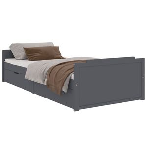 vidaXL sengeramme med skuffer 90x200 cm massivt fyrretr&aelig; m&oslash;rkegr&aring;