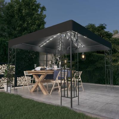 vidaXL pavillon med LED-lyskæder 3x3 m antracitgrå