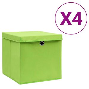 vidaXL opbevaringskasser med l&aring;g 4 stk. 28x28x28 cm gr&oslash;n