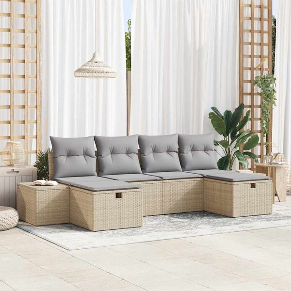 vidaXL Havesofa Sæt med pude 6 pcs Beige polyrattan