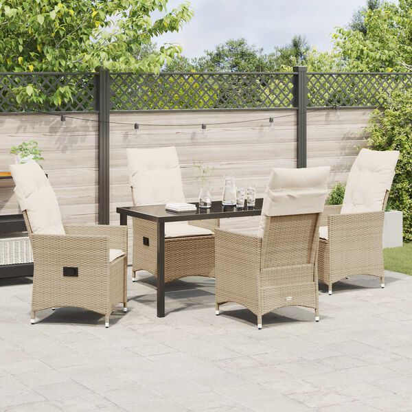 vidaXL Have Spisebordssæt med pude 5 pcs Beige polyrattan