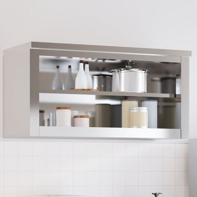 vidaXL væghængt køkkenskab med hylde rustfrit stål