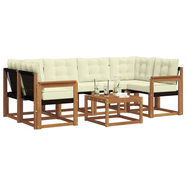 vidaXL Udend&oslash;rs sofagruppe med pude 7 pcs Naturlig og Fl&oslash;de