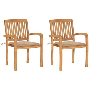 vidaXL havestole 2 stk. med beige hynder massivt teaktr&aelig;