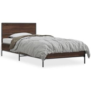vidaXL sengeramme 90x200 cm konstrueret tr&aelig; og metal brun egetr&aelig;sfarve
