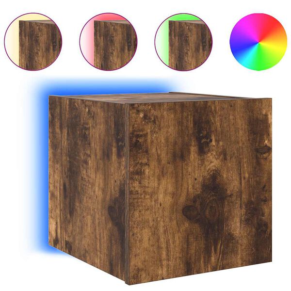 vidaXL v&aelig;gh&aelig;ngt tv-bord med LED-lys 30,5x35x30 cm r&oslash;get egetr&aelig;sfarve