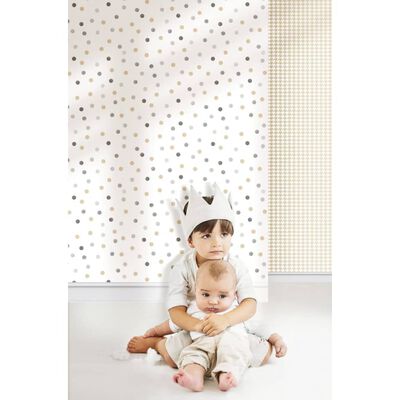 Noordwand tapet Mondo Baby Confetti Dots hvid grå og beige