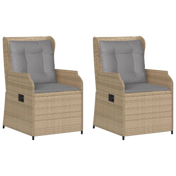 vidaXL havestole 2 stk. med l&aelig;nefunktion og hynder polyrattan beige