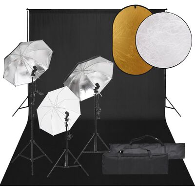 vidaXL fotostudiesæt med lampesæt + baggrund og reflektor