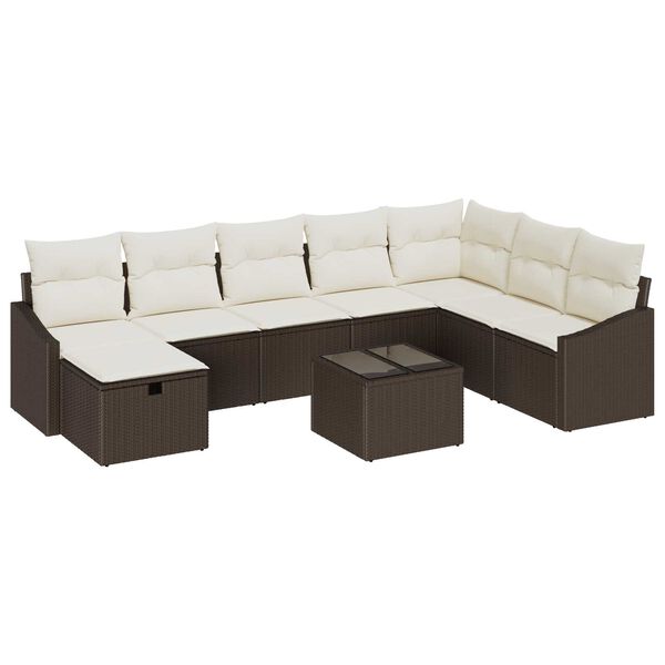 vidaXL Havesofa S&aelig;t med pude 9 pcs Brun 55 x 62 x 69 cm Poly rattan