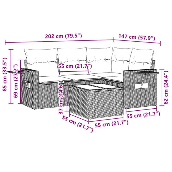 vidaXL sofas&aelig;t 5 dele med hynder polyrattan lysegr&aring;