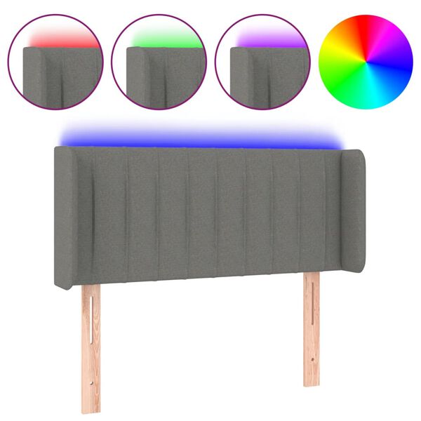 vidaXL sengegavl med LED-lys 103x16x78/88 cm stof mørkegrå