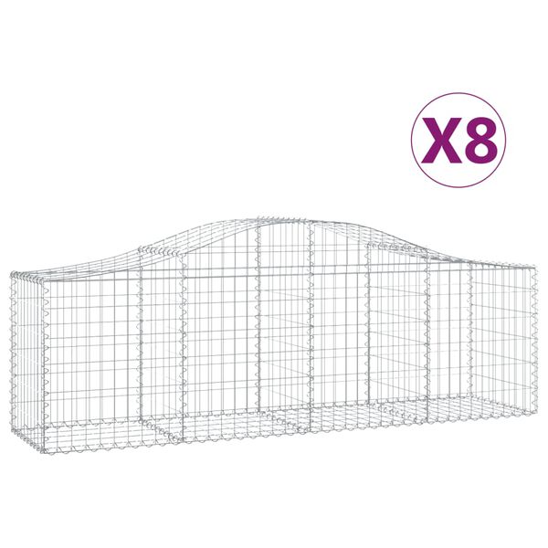 vidaXL buede gabionkurve 8 stk. 200x50x60/80 cm galvaniseret jern