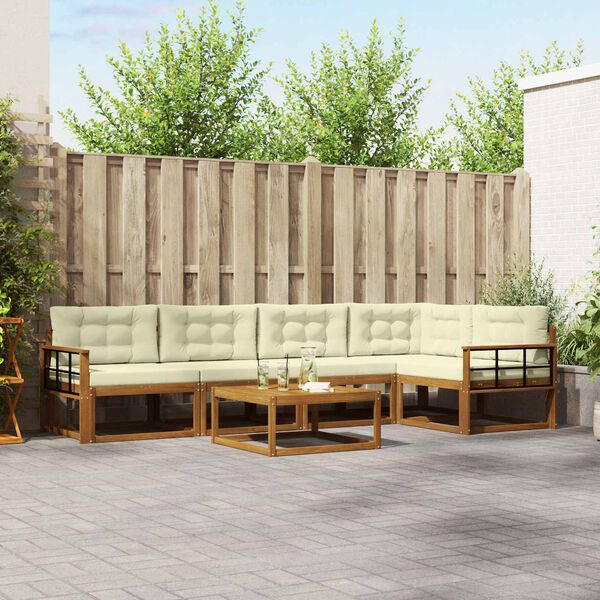 vidaXL Udend&oslash;rs sofagruppe med pude 6 pcs Naturlig og Fl&oslash;de