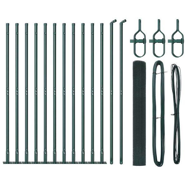 vidaXL Hegn med stolper Grøn 1 x 25 m Stål