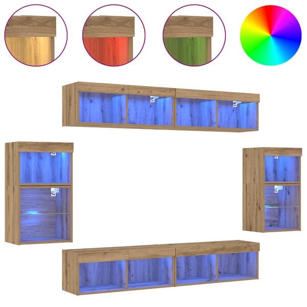 vidaXL TV-m&oslash;bels&aelig;t V&aelig;gmonteret 8 pcs artisan eg Konstrueret tr&aelig;