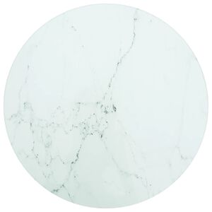 vidaXL bordplade &Oslash;30x0,8 cm h&aelig;rdet glas med marmordesign hvid