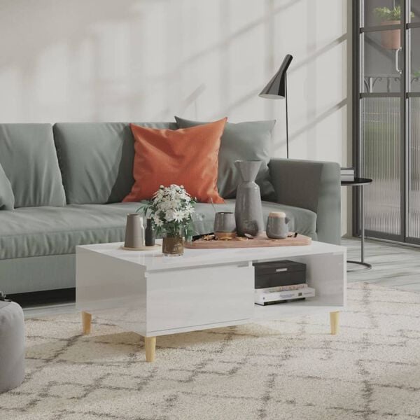 vidaXL sofabord 90x60x35 cm konstrueret tr&aelig; hvid h&oslash;jglans