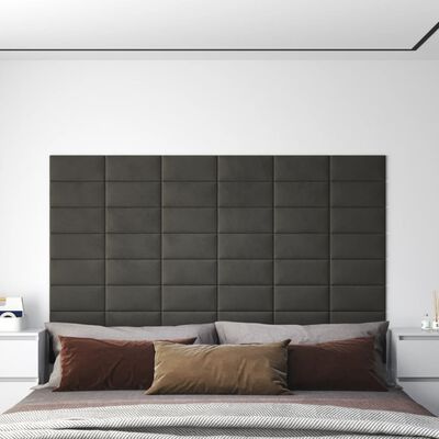 vidaXL vægpaneler 12 stk. 30x15 cm 0,54 m² fløjl mørkegrå