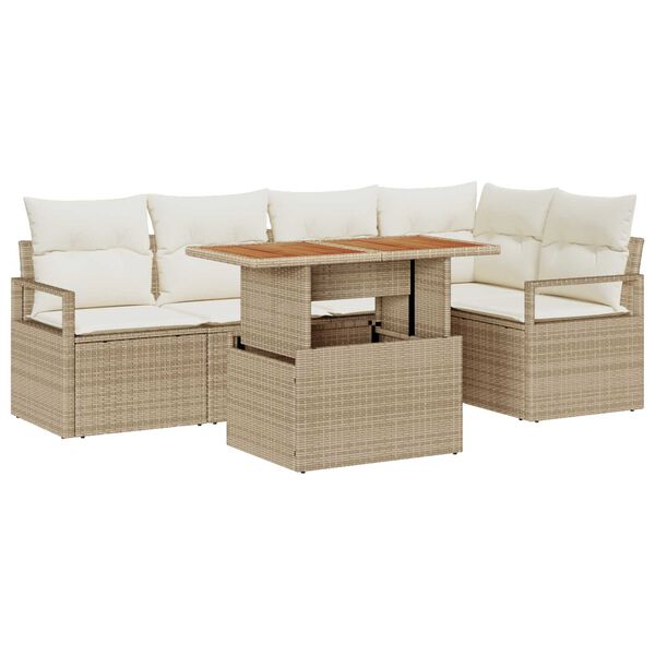 vidaXL Havesofa S&aelig;t med opbevaring 6 pcs Beige Poly rattan