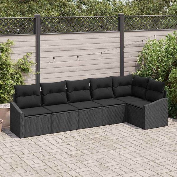 vidaXL Havesofa Sæt med pude med opbevaring 6 pcs Sort polyrattan