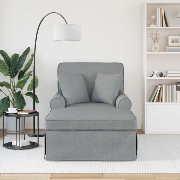 vidaXL Chaise lounge med volant med pude Lysegr&aring; 91 x 157 x 91 cm Stof