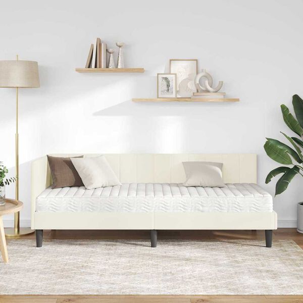 vidaXL Hjørnesengramme med madras Creme 80 x 200 cm Fløjl