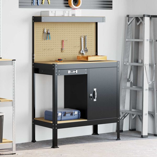 vidaXL Arbejdsl&aelig;nger med skuffe Sort 90 x 49 x 141 cm Konstrueret tr&aelig;