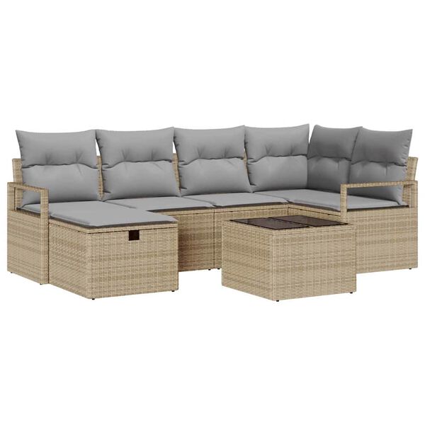 vidaXL Sofa S&aelig;t med pude 7 pcs Beige og lys gr&aring; polyrattan