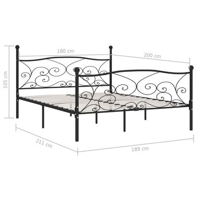 vidaXL sengestel med lamelbund 180 x 200 cm metal sort