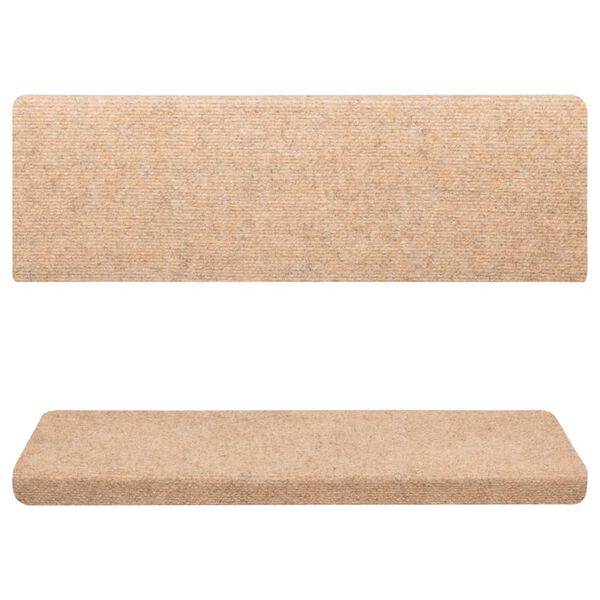 vidaXL trappemåtter selvklæbende 15 stk. 65x21x4 cm cremefarvede rektangulære kant