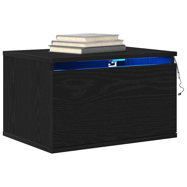 vidaXL V&aelig;gmonteret natbord Sort eg 50 x 36 x 30 cm Konstrueret tr&aelig;