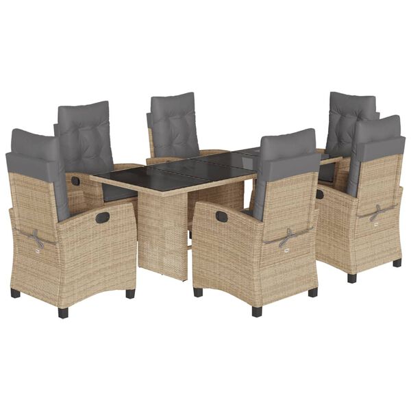 vidaXL spisebordss&aelig;t til haven 7 dele med hynder polyrattan beige