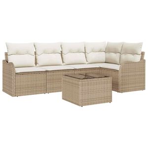 vidaXL Havesofa S&aelig;t med pude 6 pcs Beige Poly rattan
