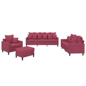 vidaXL sofas&aelig;t 4 dele med hynder velour vinr&oslash;d