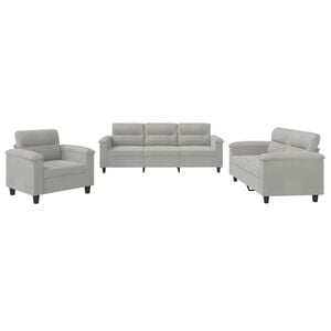 vidaXL sofas&aelig;t 3 dele med hynder mikrofiberstof lysegr&aring;